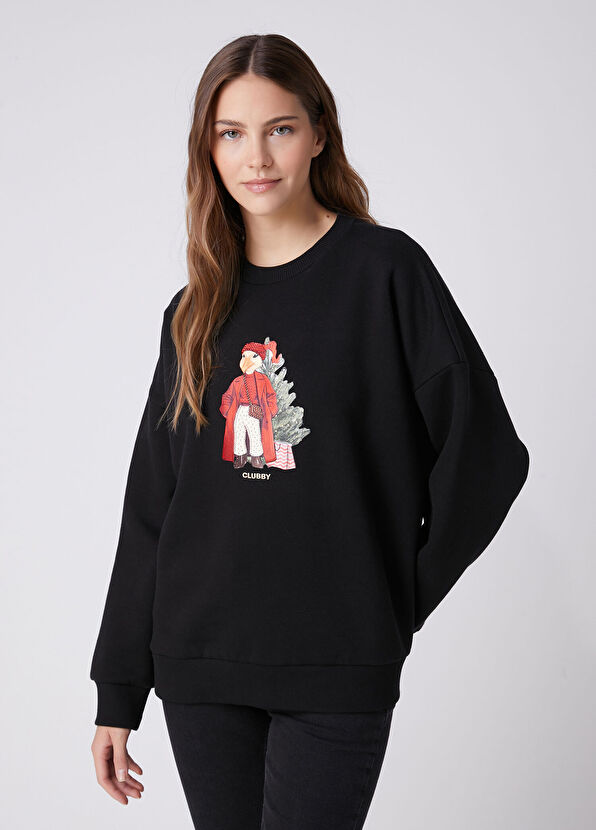Beymen Club Clubby Oversize Black Christmas Sweatshirt - 4