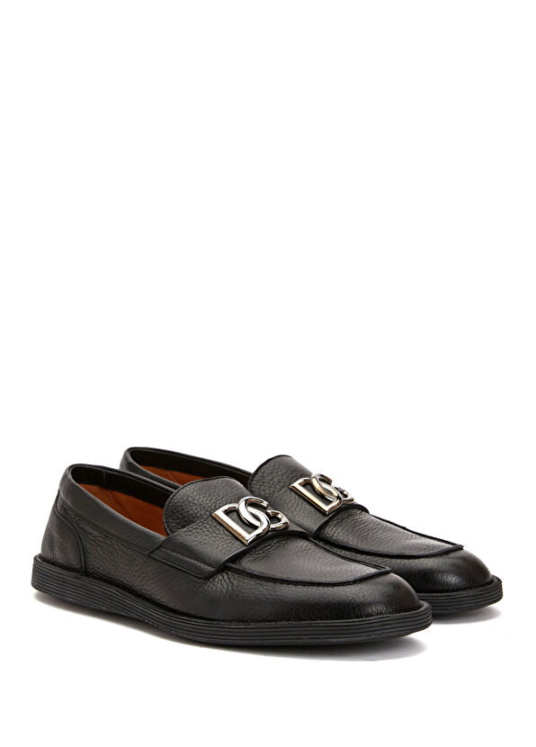 Dolce&Gabbana Black Logo Buckle Leather Men's Loafer - 2