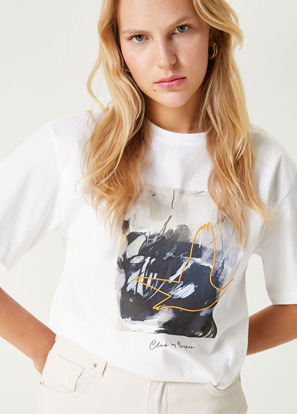 Beymen Club Kırık Beyaz Logo Baskılı T-shirt - 2