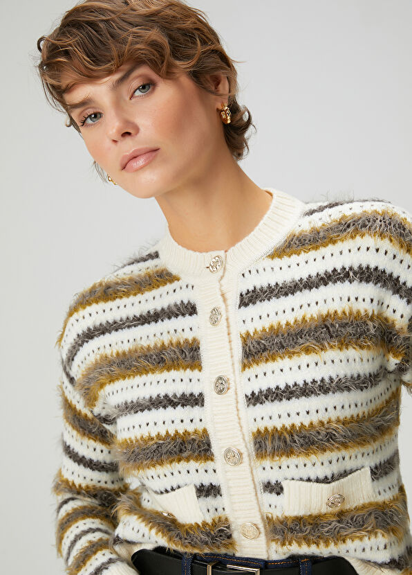 Beymen Club Krem Çizgili Yün Hırka - 2