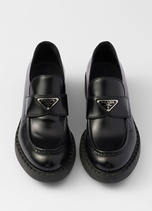 Prada Chocolate Brushed Leather Loafers - 3