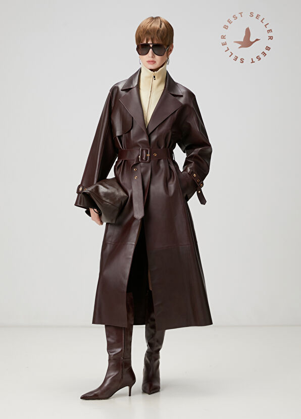 Beymen Club Burgundy Leather Coat - 1