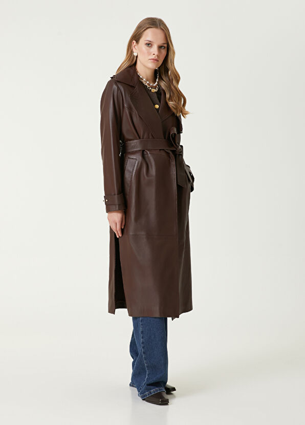 Beymen Club Kahverengi Deri Pardösü - 4