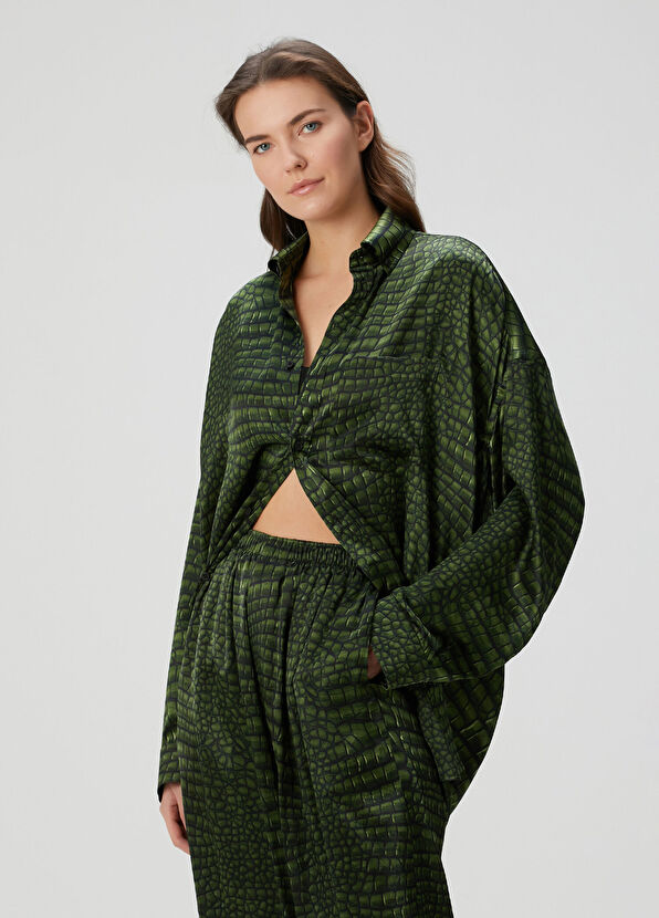 Balenciaga Cocoon Yeşil Krokodil İpek Gömlek - 1