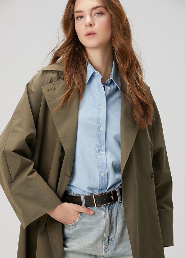 Beymen Club Oversize Haki Kruvaze Pardösü - 2