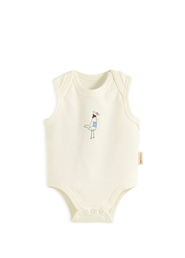 Chakra Sea Side Printed Ecru Sleeveless Unisex Baby Snap Body - 1