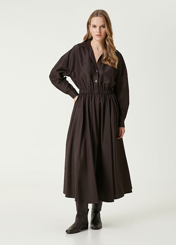 Kahverengi Midi Tafta Elbise Beymen Club Kahverengi Midi Tafta Elbise - 1