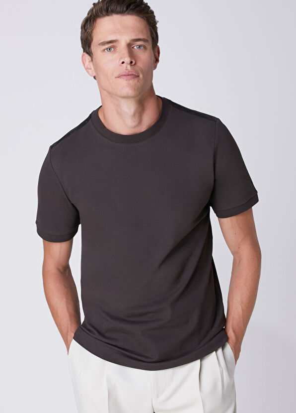Beymen Club Basic Fit Brown Shoulder Goose Flex Detail T-Shirt - 2