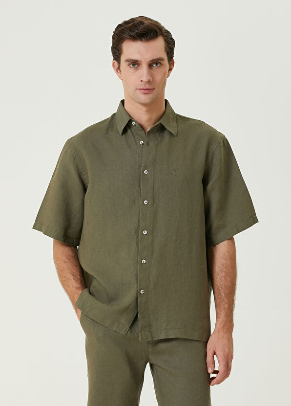 Beymen Club Comfort Fit Haki Kısa Kollu Keten Gömlek - 1