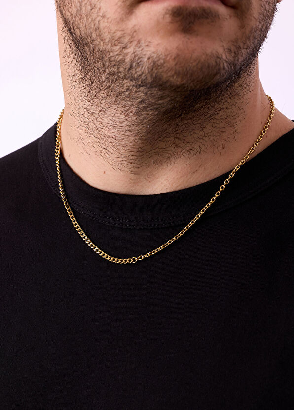 Curb Cable Altın Kaplama Çelik Erkek Kolye - Görsel 4