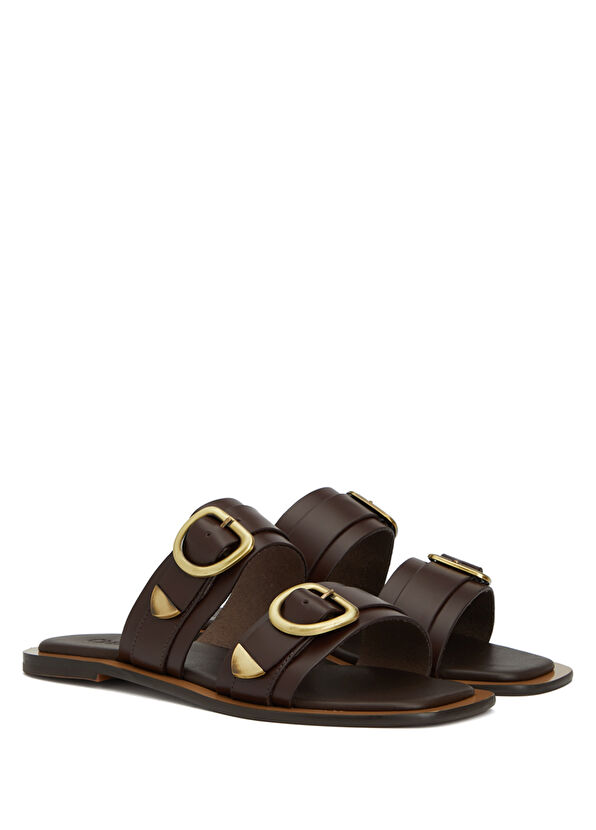 Beymen Club Kahverengi Amorf Tokalı Kadın Deri Terlik - 2