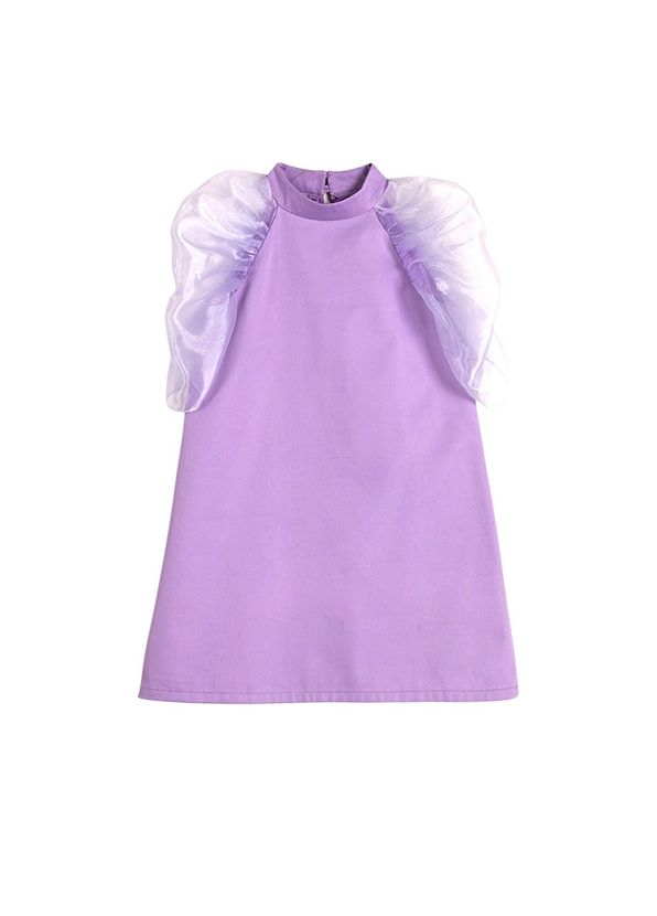 AMILLE Miss Chic Lila Organze Kollu Dik Yakalı Kız Çocuk Elbise - 1