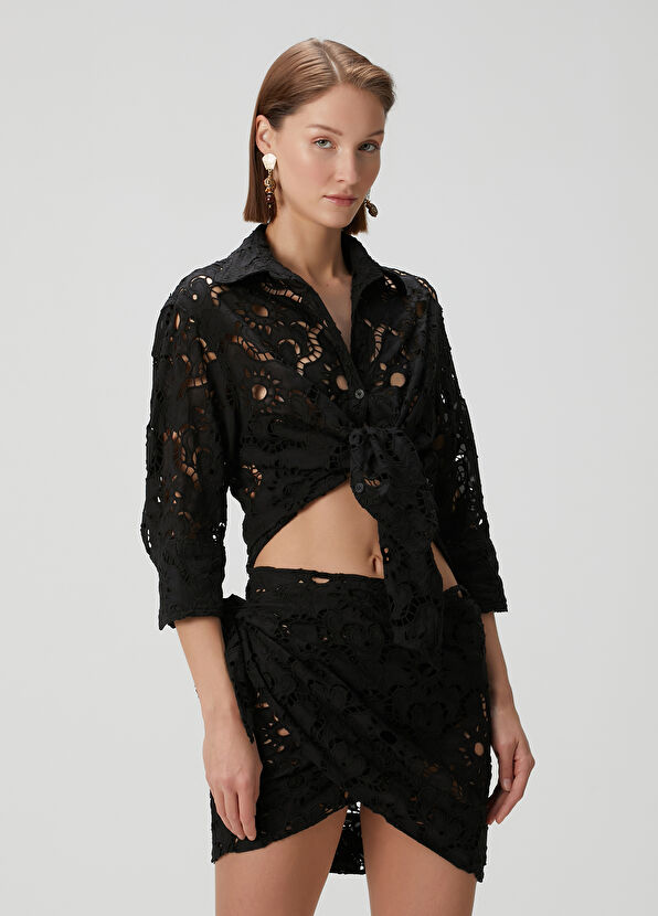 Farm Rio Sun Eyelet Black Shirt - 1