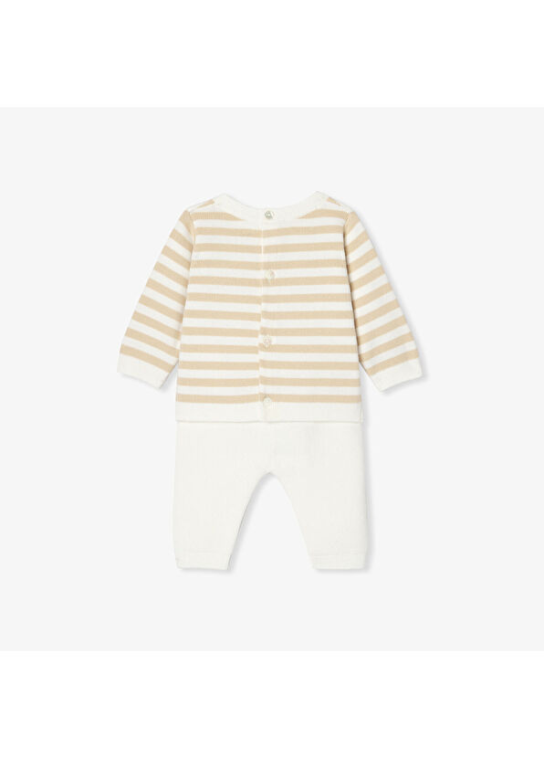 Jacadi Paris  Çizgili Örgü Kazak ve Pantolon Unisex Bebek 2'li Set - 2