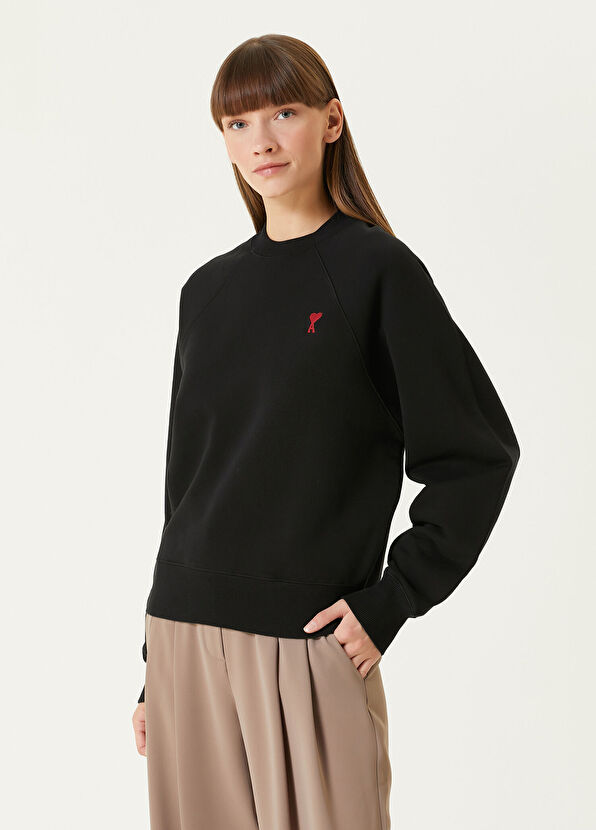 Ami Paris Siyah Logo Nakışlı Sweatshirt - 1