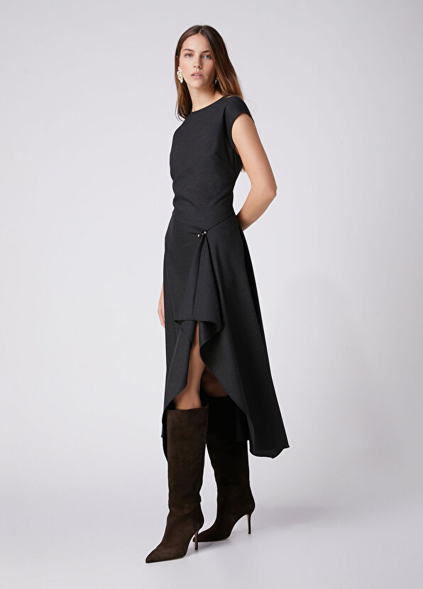 Beymen Club Dark Grey Goose Brooch Detailed Long Dress - 3