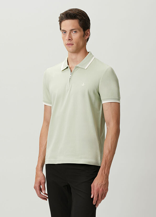 Beymen Club Light Green Ecru Polo Zippered T-Shirt - 2