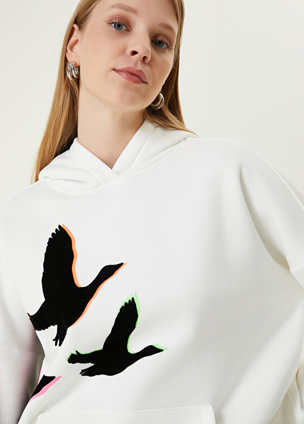 Beymen Club Beyaz Kapüşonlu Logo Baskılı Sweatshirt - 2