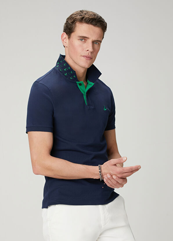 Beymen Club Lacivert Slim Fit Yaka Altı Baskılı Polo Tshirt - 1