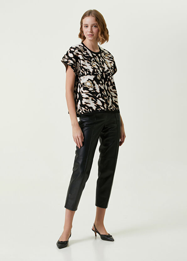 Beymen Club Siyah Bisiklet Yaka Leopar Jakarlı Kazak - 2