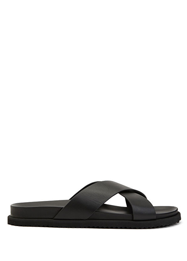 Beymen Club Black Cross Straps Men's Leather Slippers - 1