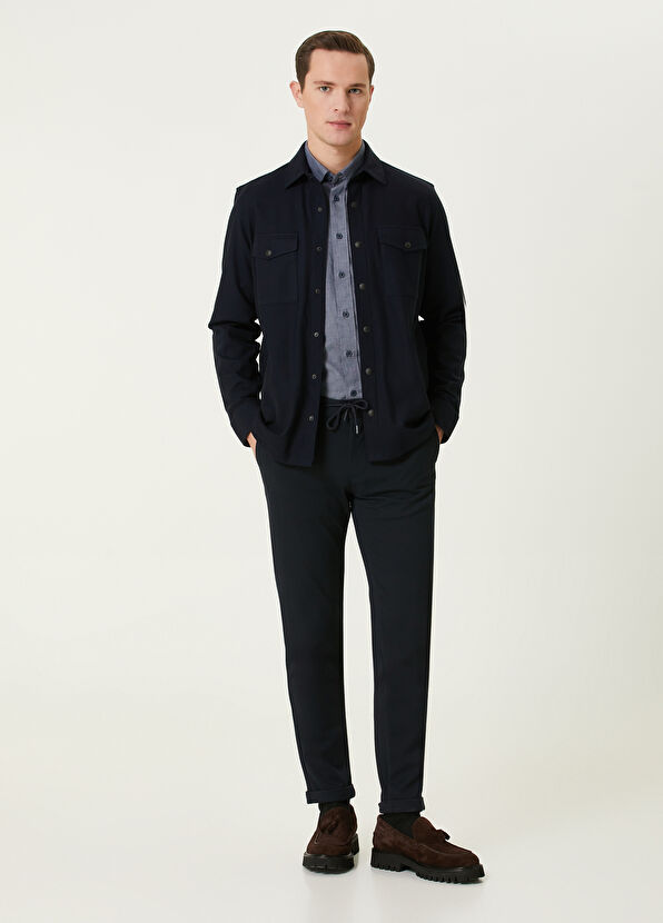 Beymen Club Lacivert Petek Dokulu Örme Dış Gömlek - 3