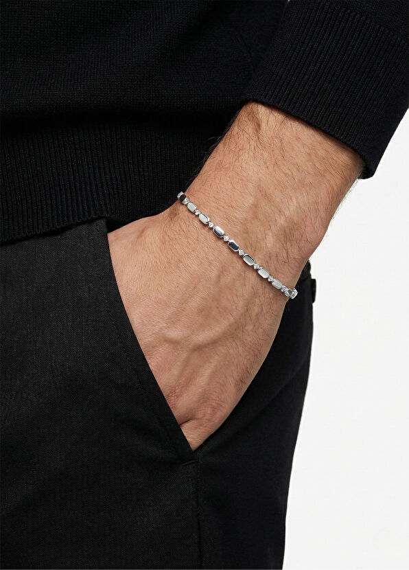 Kaplan Charm Tribe Zirkon Taş Beyaz Altın Kaplama 925 Ayar Gümüş Erkek Bileklik - Görsel 3