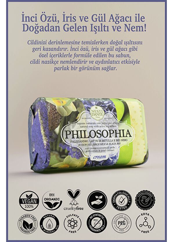 Nesti Dante Philosophia Cream Aydınlatıcı ve Nemlendirici İnci Özü & İris & Gül Ağacı Katı Sabun 250 gr - 2