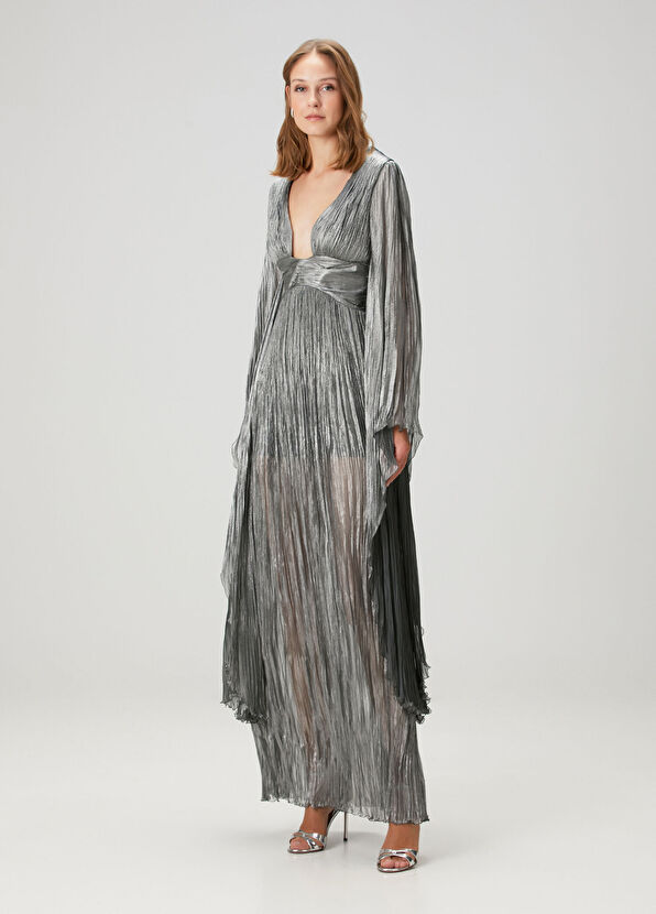 Catia Antrasit Maksi İpek Abiye Elbise - Görsel 3