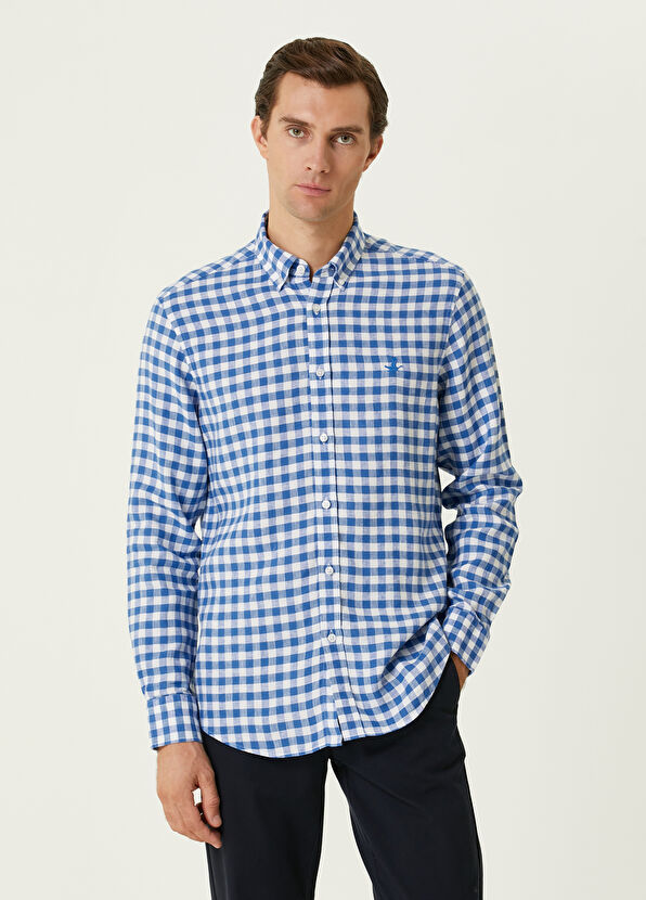 Beymen Club Comfort Fit Saks Kareli Keten Gömlek - 1