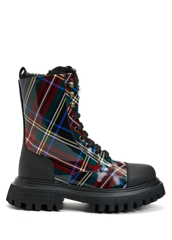 Dolce&Gabbana Lacivert Ekoseli Kız Çocuk Deri Bot - 1