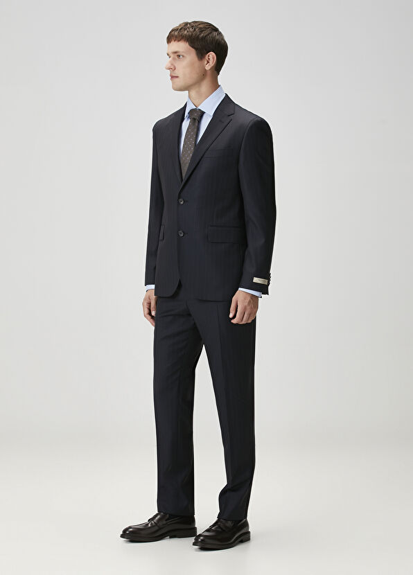 Drop 7 Lacivert Çizgili Yün Takım Elbise - Görsel 5