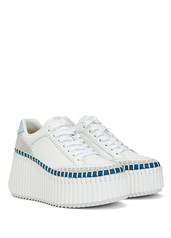 Chloe Nama Blue White Women's Leather Sneakers - 2