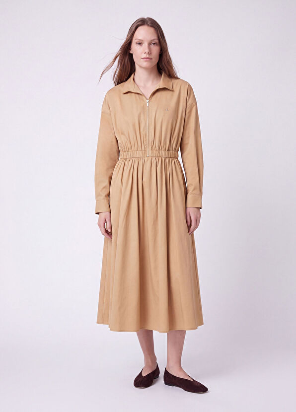 Beymen Club Beige Collar Zippered Midi Taffeta Dress - 2