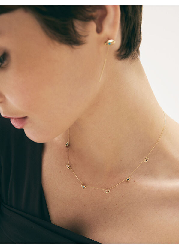 Evil Eye Rainbow 14 Ayar Altın Kadın Kolye - Görsel 5