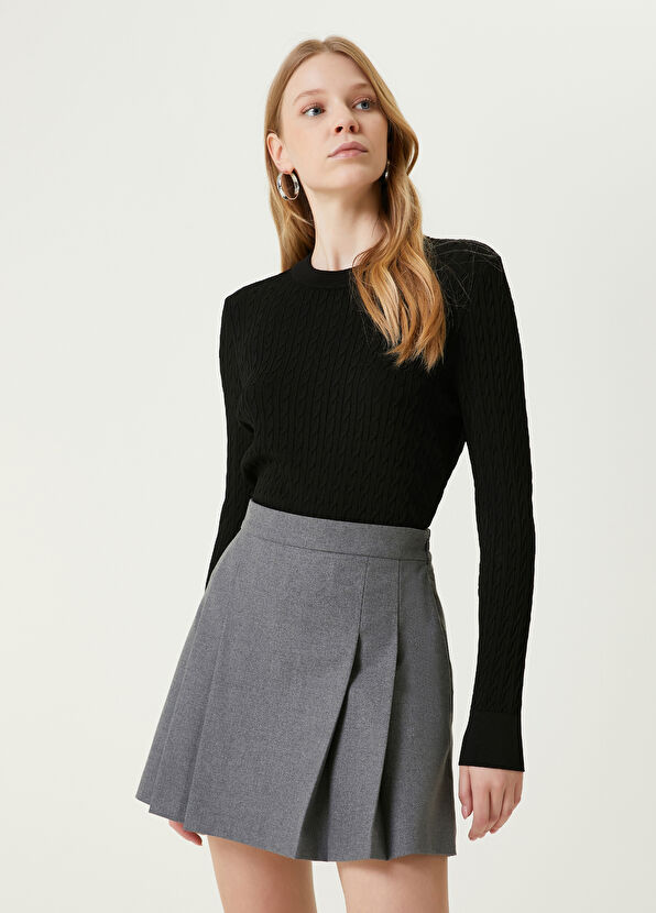 Beymen Club Siyah Bisiklet Yaka Saç Örgü Kazak - 1