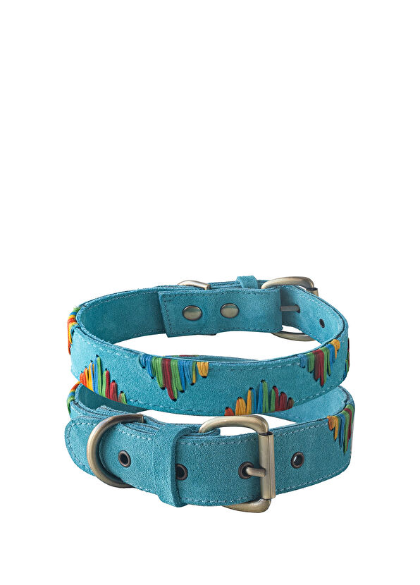 Zeynep Birinci Blue Genuine Suede Leather Dog Neck Collar - 1