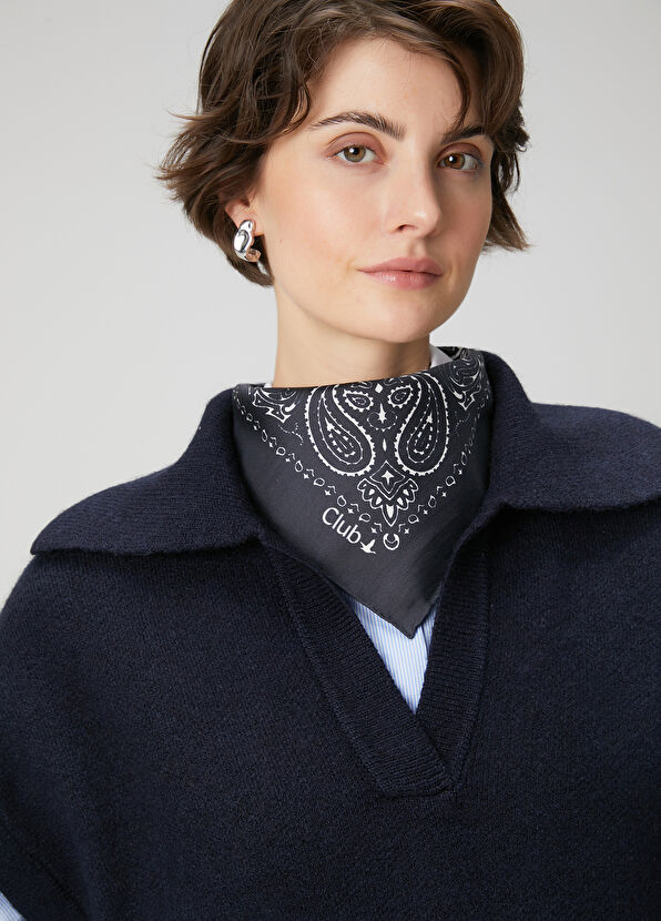 Beymen Club Navy Blue Patterned Silk Scarf - 1