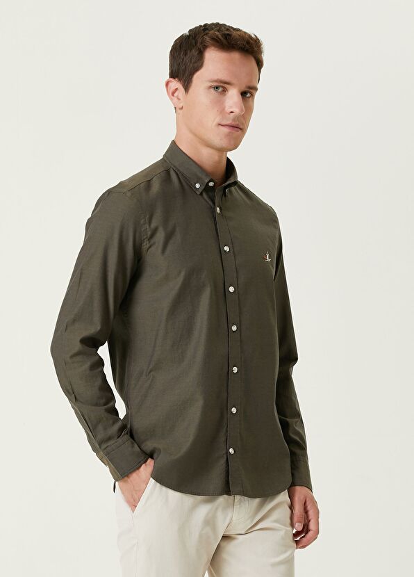 Beymen Club Slim Fit Haki Oxford Gömlek - 4