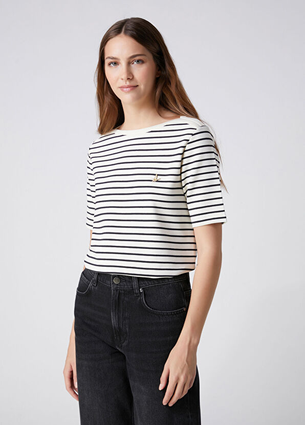 Beymen Club Navy Blue Ecru Stripe T-Shirt - 1