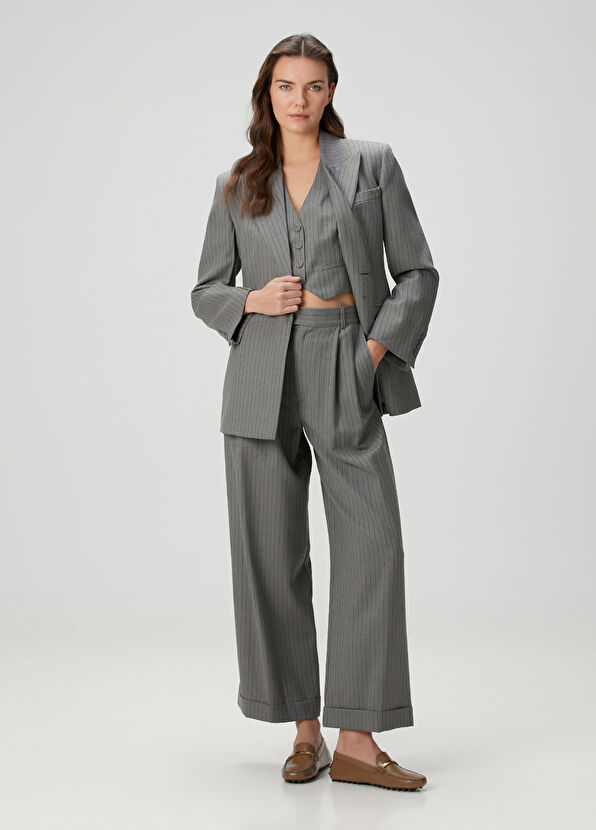 Margaux Lonnberg Fairway Gri Çizgili Yün Blazer - 2