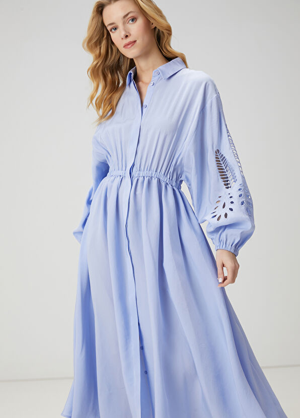 Beymen Club Blue Embroidered Midi Shirt Dress - 2