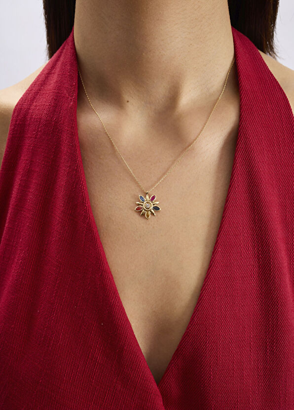 Orena Jewelry Rainbow Star Pırlanta Taşlı 14 Ayar Altın Kadın Kolye - 2