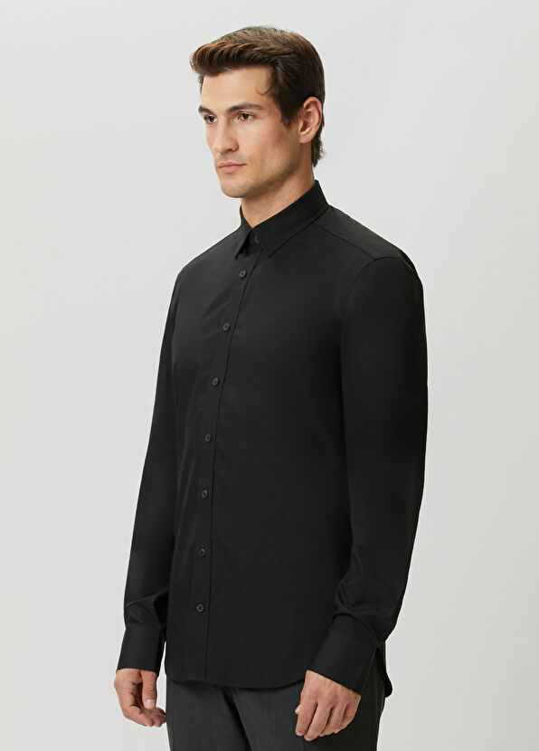 Beymen Club Slim Fit Black Hidden Button Collar Non-Iron Shirt - 3