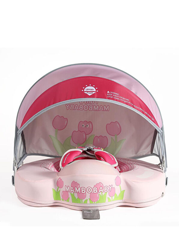 Mambobaby Pink Flowers Emniyetli Gölgelikli Ayak Destekli Bebek Yüzme Simidi - 2