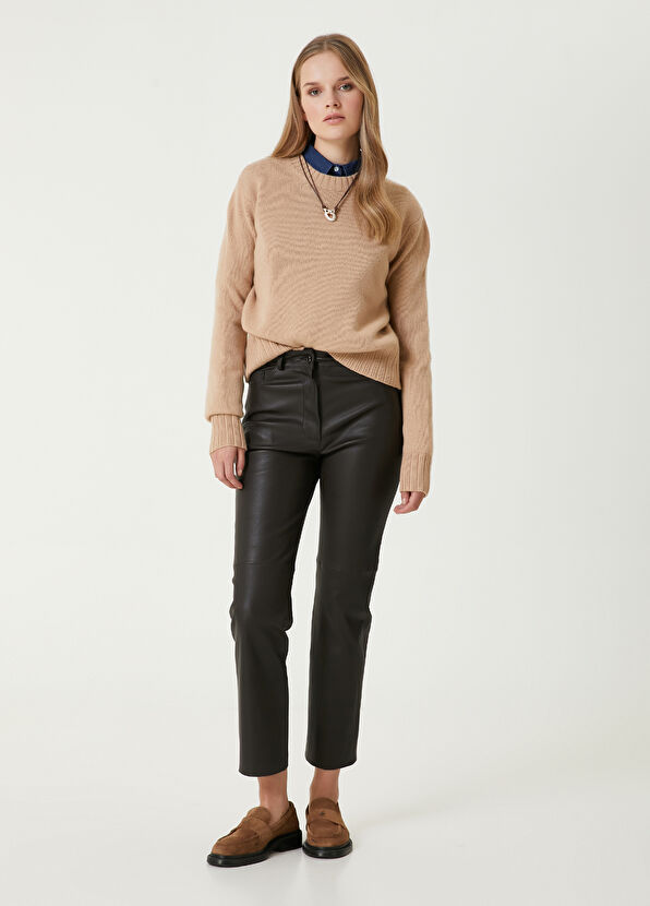 Beymen Club Skinny Fit Brown Leather Pants - 1