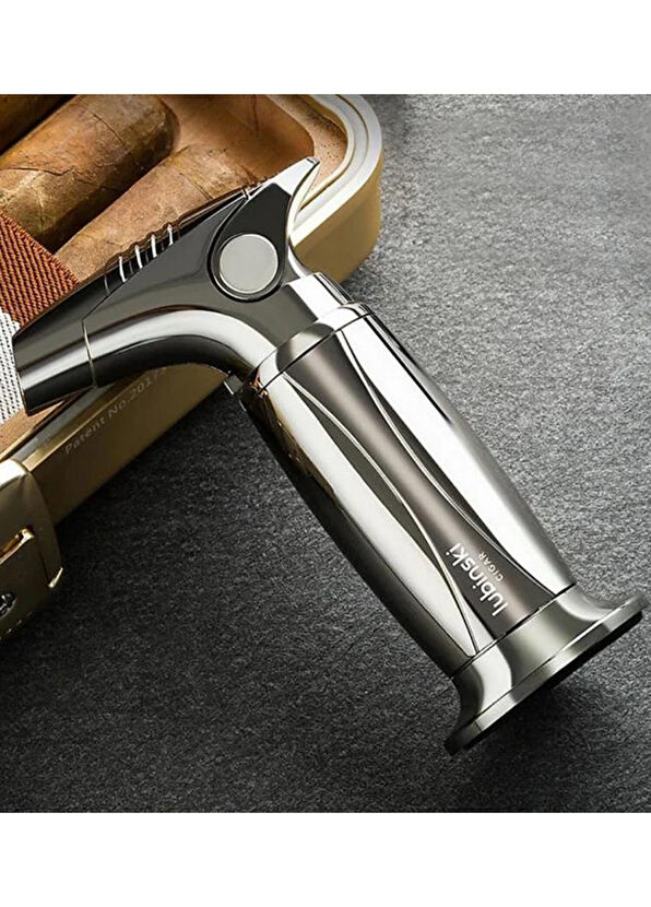 Lubinski Yeni Stil Gunmetal Tek Torch Masa Tipi Puro Çakmağı  - 2