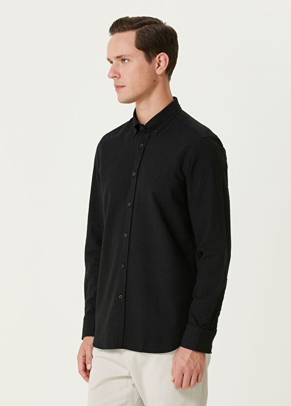 Beymen Club Slim Fit Siyah Gofre Dokulu Gömlek - 4