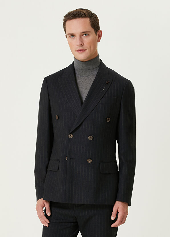 Beymen Club Antrasit Çizgili Yün Ceket - 1