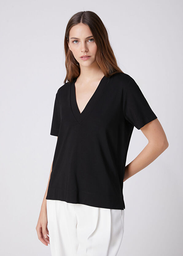 Beymen Club Siyah Yanı Yırtmaçlı Basic T-shirt - 1